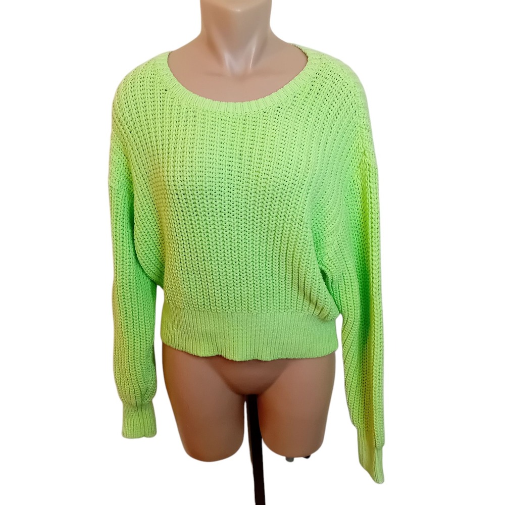 TNA Aritzia Chunky Knit‎ Sweater Neon Green Casual Cozy Minimalist Glam S READ